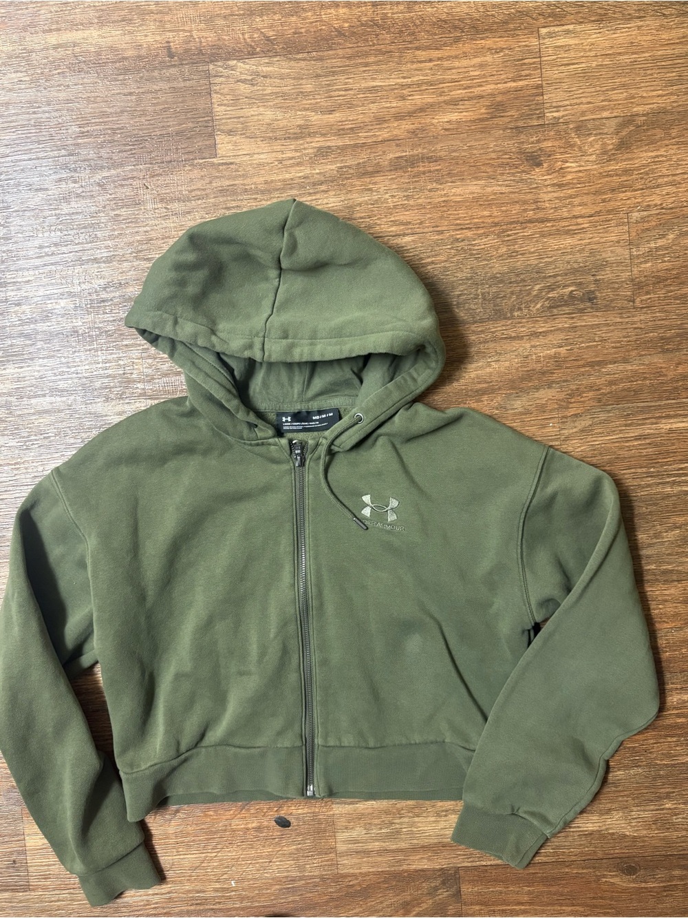 Under Armour Olive Green Cropped Full Zip Hoodie Women’s Medium